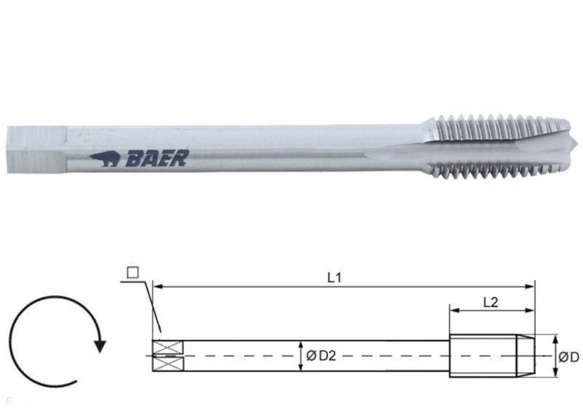 BAER HSSE strojní závitník 35° RSP – DIN 376 +0,1 mm - Průměr: M 12 x 1,75