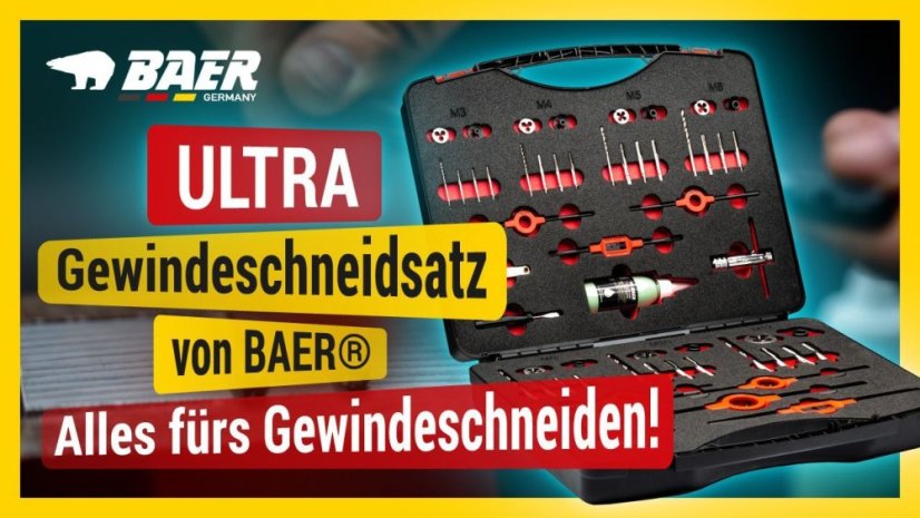 BAER ULTRA sada HSSE VAP – ruční závitníky pro nerez + závitová oka + příslušenství + řezná pasta: M3–M12
