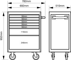 Dílenský vozík 1472K7 s nářadím v 5 zásuvkách, 300 ks