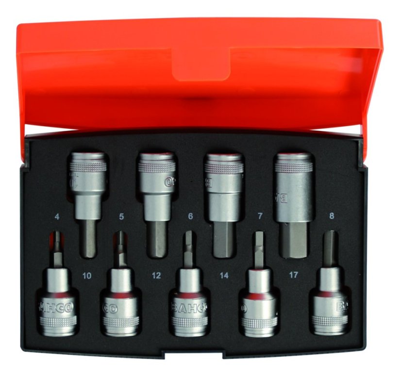 1/2" Sada nástrčných klíčů s výstupem na šrouby, 6-hran, 9 ks