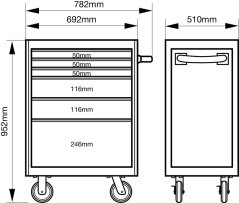 Dílenský vozík 1472K6 s nářadím v 4 zásuvkách, 177 ks