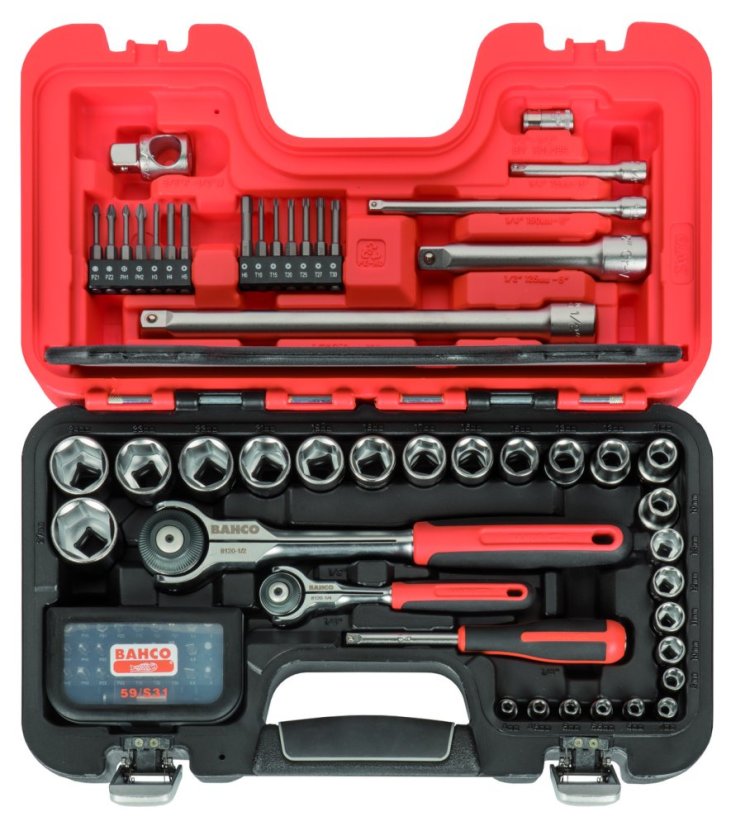 1/4" & 1/2" sada nástrčných 6-hraných klíčů, ráčna s otočnou hlavou - 79ks