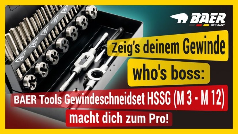 BAER sada HSS ruční závitníky | závitová očka | příslušenství – M 3–12
