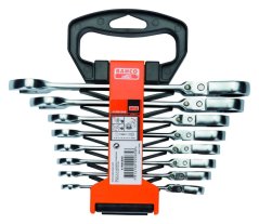 Sada kombinovaných ráčnových klíčů, 8 ks, výkyvná hlava, plastový držák