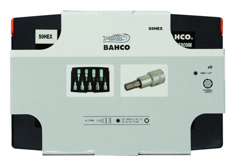 1/2" Sada nástrčných klíčů s výstupem na šrouby, 6-hran, 9 ks