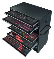 Dílenský mobilní vozík s nástavcem s rozsáhlou sadou nářadí v modulech - 758ks