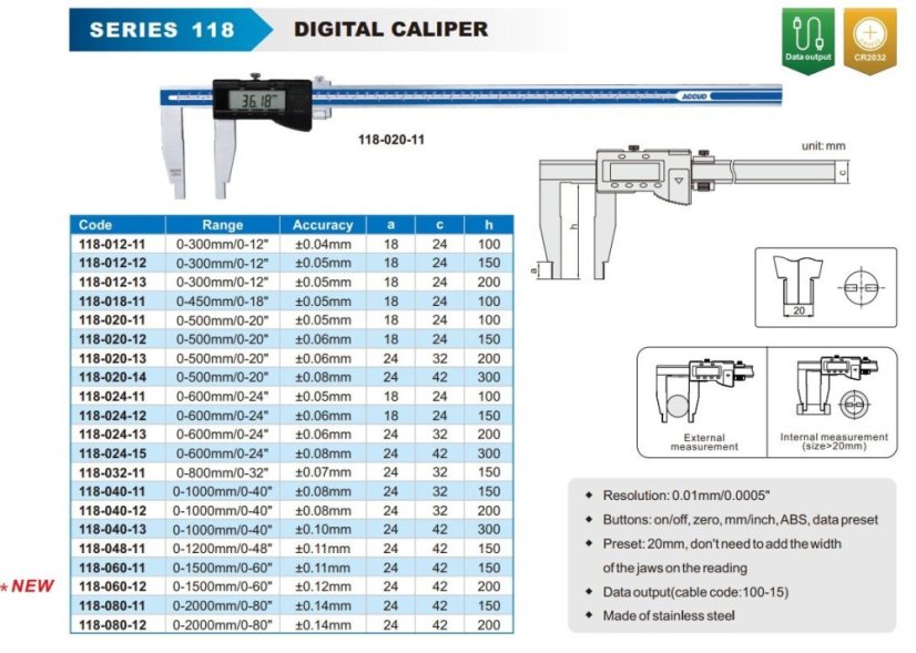 Digitální posuvné měřítko 100 mm s prodlouženými čelistmi