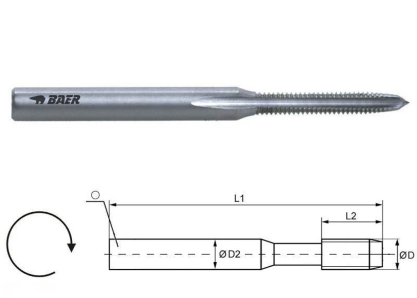 Mini závitník BAER HSS tvar C  - ISO2/6H