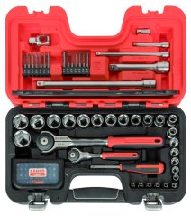 1/4" & 1/2" sada nástrčných 6-hraných klíčů, ráčna s otočnou hlavou - 79ks